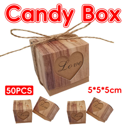 50PCS Candy Box Kraft Paper Heart Shaped Pattern for Wedding Birthday Packaging