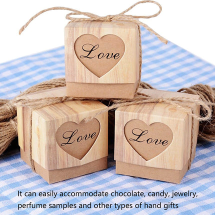 50PCS Candy Box Kraft Paper Heart Shaped Pattern for Wedding Birthday Packaging