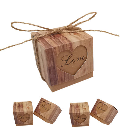 50PCS Candy Box Kraft Paper Heart Shaped Pattern for Wedding Birthday Packaging