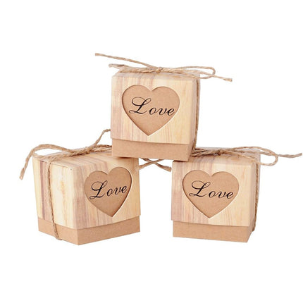 50PCS Candy Box Kraft Paper Heart Shaped Pattern for Wedding Birthday Packaging