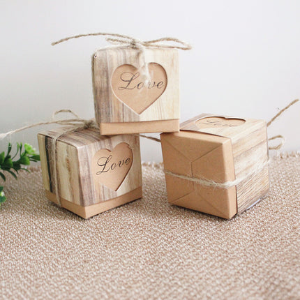 50PCS Candy Box Kraft Paper Heart Shaped Pattern for Wedding Birthday Packaging