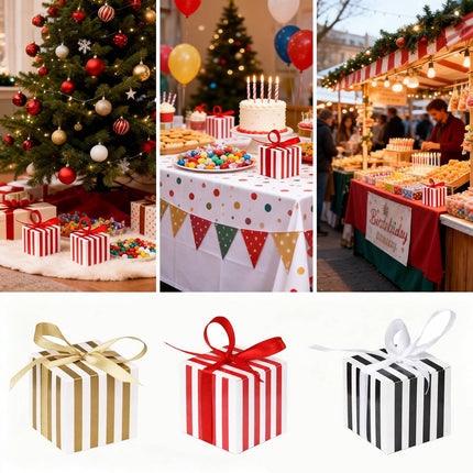 100Pcs Square Favour Boxes with Ribbon Wedding Birthday Party Decorative Gift Box