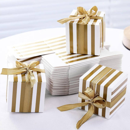 100Pcs Square Favour Boxes with Ribbon Wedding Birthday Party Decorative Gift Box