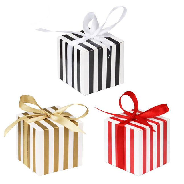 100Pcs Square Favour Boxes with Ribbon Wedding Birthday Party Decorative Gift Box