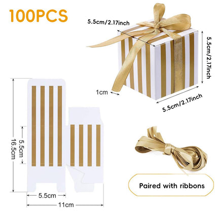 100Pcs Square Favour Boxes with Ribbon Wedding Birthday Party Decorative Gift Box