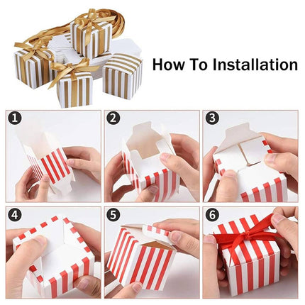 100Pcs Square Favour Boxes with Ribbon Wedding Birthday Party Decorative Gift Box