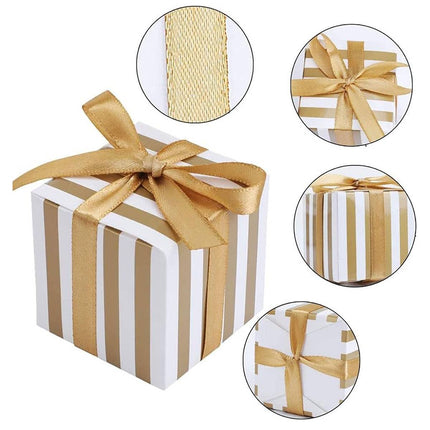 100Pcs Square Favour Boxes with Ribbon Wedding Birthday Party Decorative Gift Box