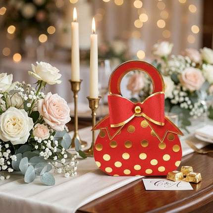 Polka Dot Handbag Candy Boxes 50 Pack 3 Colours