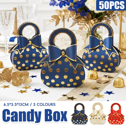 Polka Dot Handbag Candy Boxes 50 Pack 3 Colours