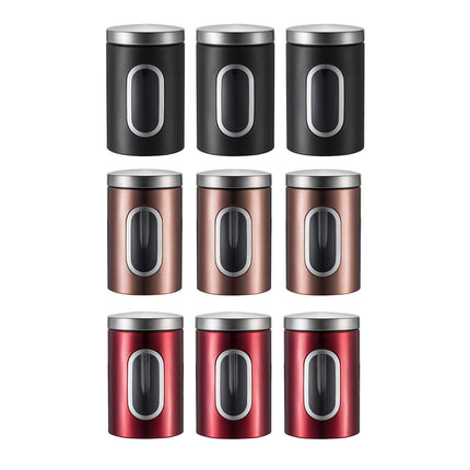 3PCS Stainless Steel Storage Jar with Viewing Window Food Grade for Kitchen Use