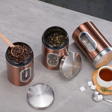 3PCS Stainless Steel Storage Jar with Viewing Window Food Grade for Kitchen Use