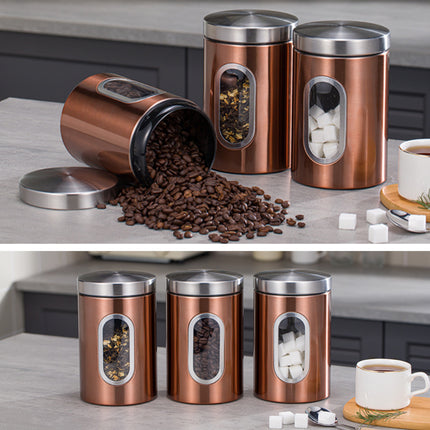 3PCS Stainless Steel Storage Jar with Viewing Window Food Grade for Kitchen Use