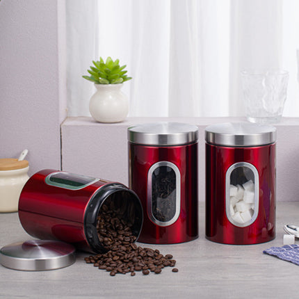 3PCS Stainless Steel Storage Jar with Viewing Window Food Grade for Kitchen Use