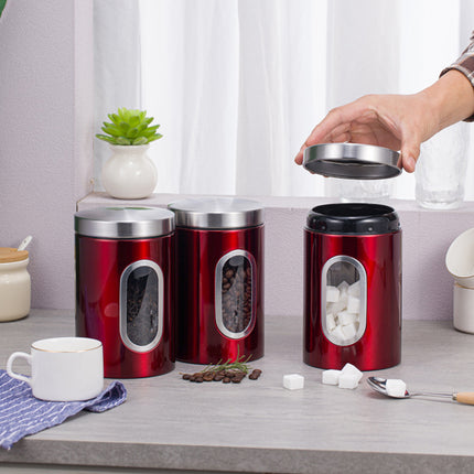 3PCS Stainless Steel Storage Jar with Viewing Window Food Grade for Kitchen Use