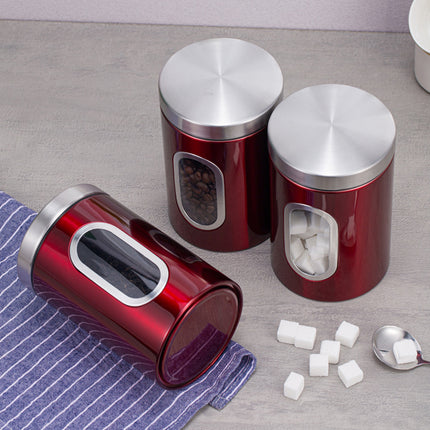 3PCS Stainless Steel Storage Jar with Viewing Window Food Grade for Kitchen Use