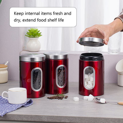 3PCS Stainless Steel Storage Jar with Viewing Window Food Grade for Kitchen Use