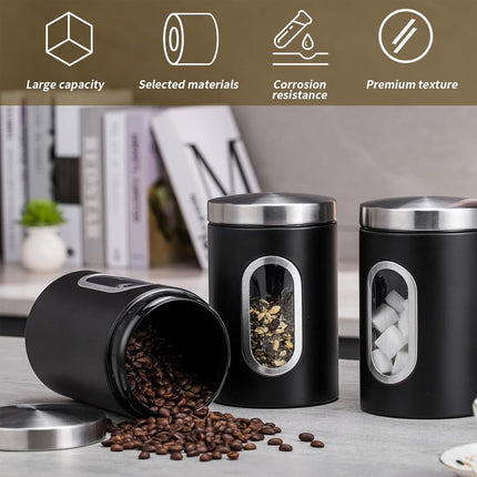 3PCS Stainless Steel Storage Jar with Viewing Window Food Grade for Kitchen Use