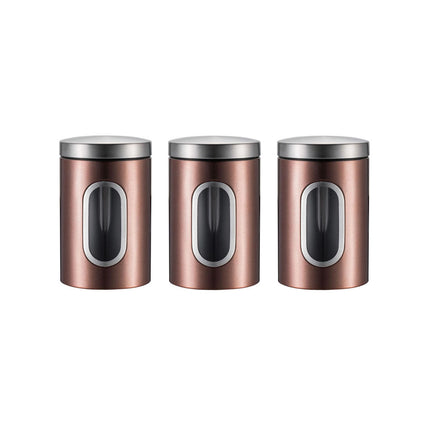 3PCS Stainless Steel Storage Jar with Viewing Window Food Grade for Kitchen Use