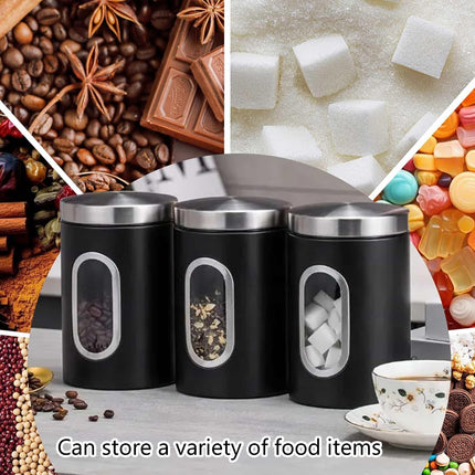 3PCS Stainless Steel Storage Jar with Viewing Window Food Grade for Kitchen Use