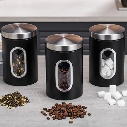 3PCS Stainless Steel Storage Jar with Viewing Window Food Grade for Kitchen Use