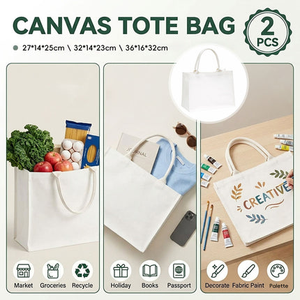 Blank Canvas Tote Bags 2 Pack Box Style Three Sizes