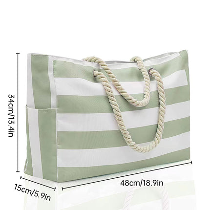 Large Bohemian Striped Canvas Beach Bag Zipper Tote for Travel Outdoor Vacation