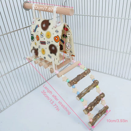 Parrot Hammock Tent with Ladder Playground Bird Cage 3 in 1 Canvas Wood Set