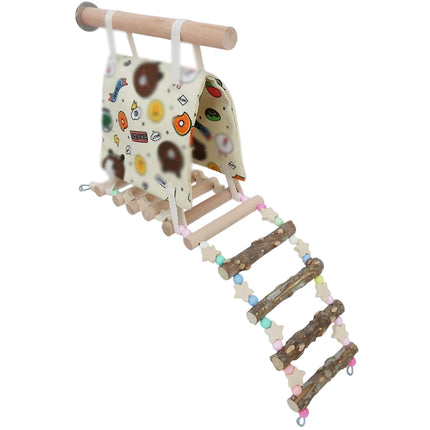 Parrot Hammock Tent with Ladder Playground Bird Cage 3 in 1 Canvas Wood Set