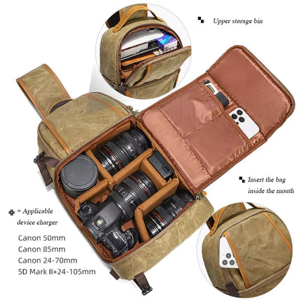 Canvas Shoulder Camera Bag Waterproof Durable for DSLR Mirrorless Cameras Lens