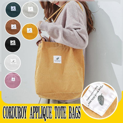 Women Corduroy Applique Tote Bags Handbag Messenger Canvas Shoulder Bag Travel - Aimall