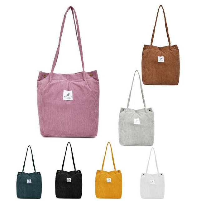 Women Corduroy Applique Tote Bags Handbag Messenger Canvas Shoulder Bag Travel - Aimall
