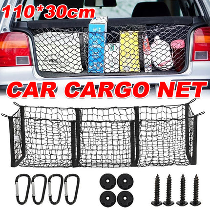 Car Trunk Cargo Net 3 Pocket Boot Storage Mesh SUV Sedan Pickup 110 x 30cm