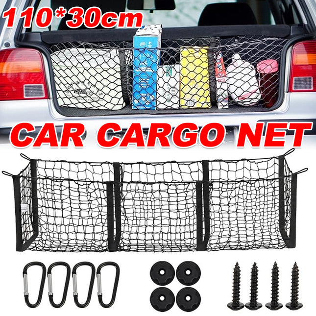 Car Trunk Cargo Net 3 Pocket Boot Storage Mesh SUV Sedan Pickup 110 x 30cm