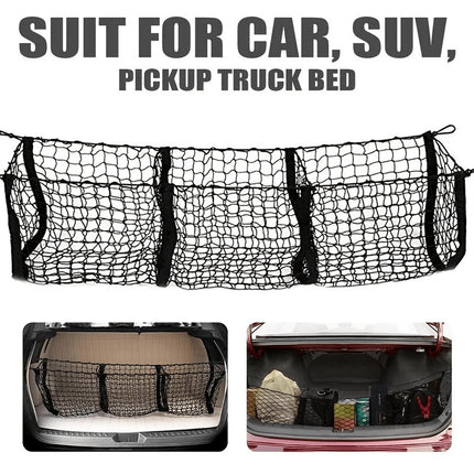 Car Trunk Cargo Net 3 Pocket Boot Storage Mesh SUV Sedan Pickup 110 x 30cm