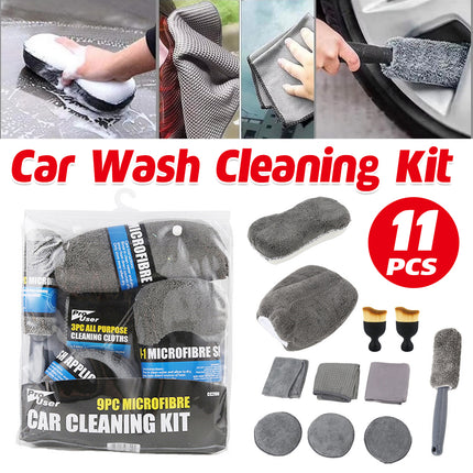 Car Cleaning 9 Piece Set Multi Color Glove Towel Wax Sponge Tire Brush Dust Kit