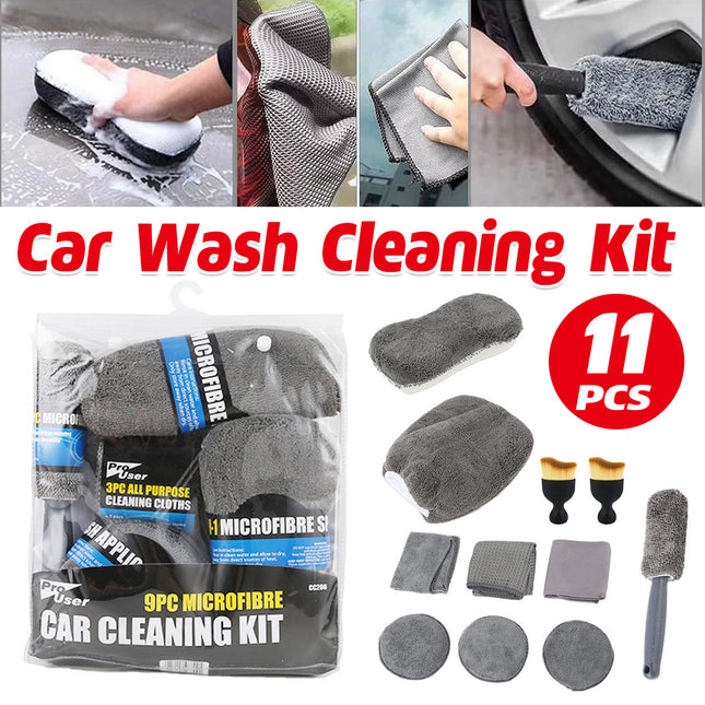 Car Cleaning 9 Piece Set Multi Color Glove Towel Wax Sponge Tire Brush Dust Kit