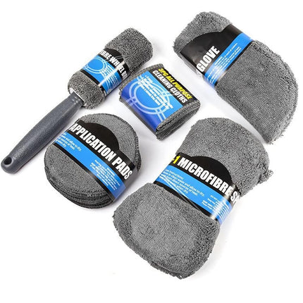 Car Cleaning 9 Piece Set Multi Color Glove Towel Wax Sponge Tire Brush Dust Kit