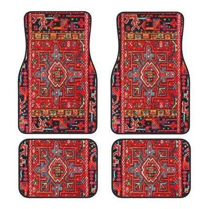 Vintage Bohemian Style Car Floor Mats Carpet 4 Piece Set Stain Resistant Non Slip