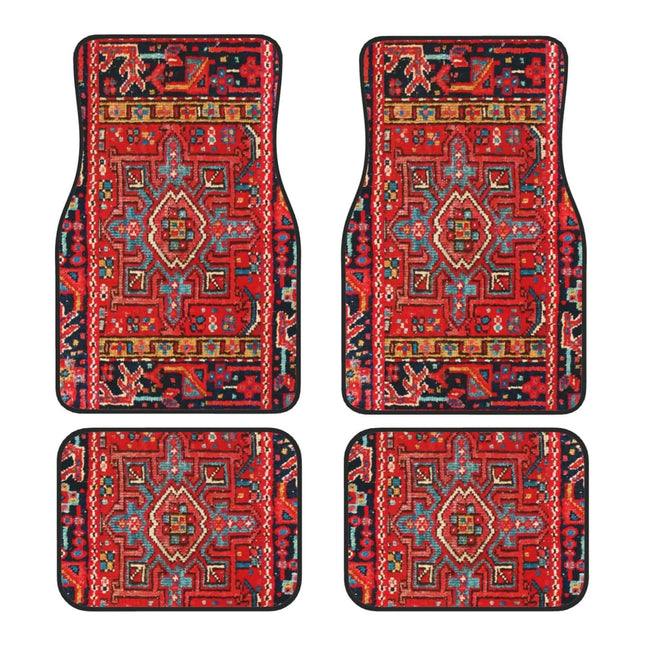 Vintage Bohemian Style Car Floor Mats Carpet 4 Piece Set Stain Resistant Non Slip