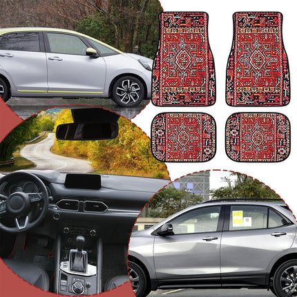 Vintage Bohemian Style Car Floor Mats Carpet 4 Piece Set Stain Resistant Non Slip