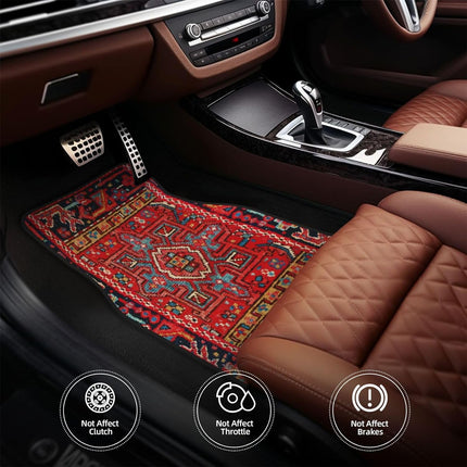 Vintage Bohemian Style Car Floor Mats Carpet 4 Piece Set Stain Resistant Non Slip
