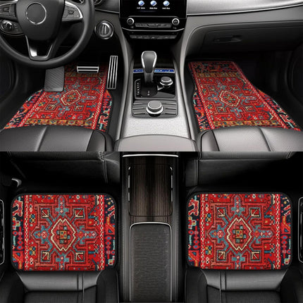 Vintage Bohemian Style Car Floor Mats Carpet 4 Piece Set Stain Resistant Non Slip
