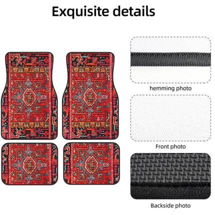 Vintage Bohemian Style Car Floor Mats Carpet 4 Piece Set Stain Resistant Non Slip