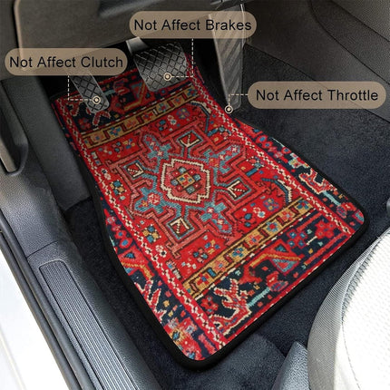 Vintage Bohemian Style Car Floor Mats Carpet 4 Piece Set Stain Resistant Non Slip