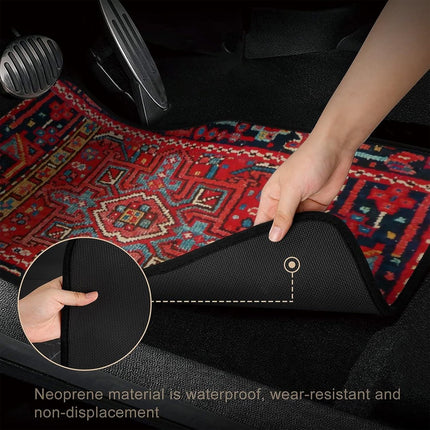 Vintage Bohemian Style Car Floor Mats Carpet 4 Piece Set Stain Resistant Non Slip