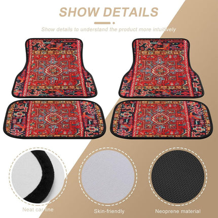Vintage Bohemian Style Car Floor Mats Carpet 4 Piece Set Stain Resistant Non Slip