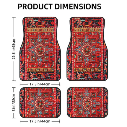 Vintage Bohemian Style Car Floor Mats Carpet 4 Piece Set Stain Resistant Non Slip