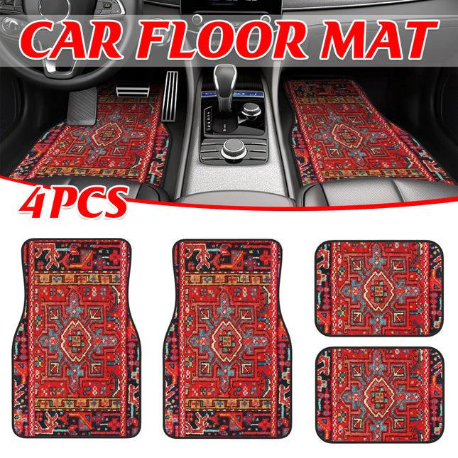 Vintage Bohemian Style Car Floor Mats Carpet 4 Piece Set Stain Resistant Non Slip