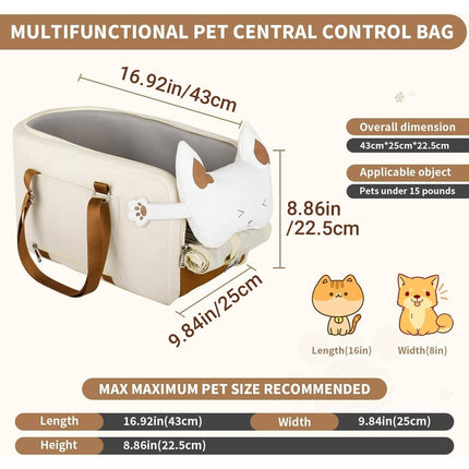 Car Central Console Pet Carrier Cat Dog Bag Breathable Cushion 43 x 25 x 22.5cm