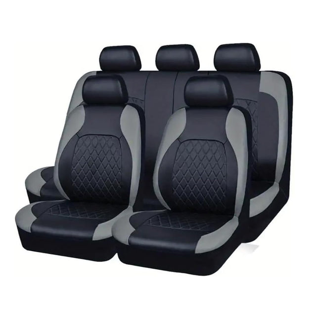 9pcs Universal PU Leather Diamond Quilted Vehicle Interior Cover Set - Black Grey 5-Chair